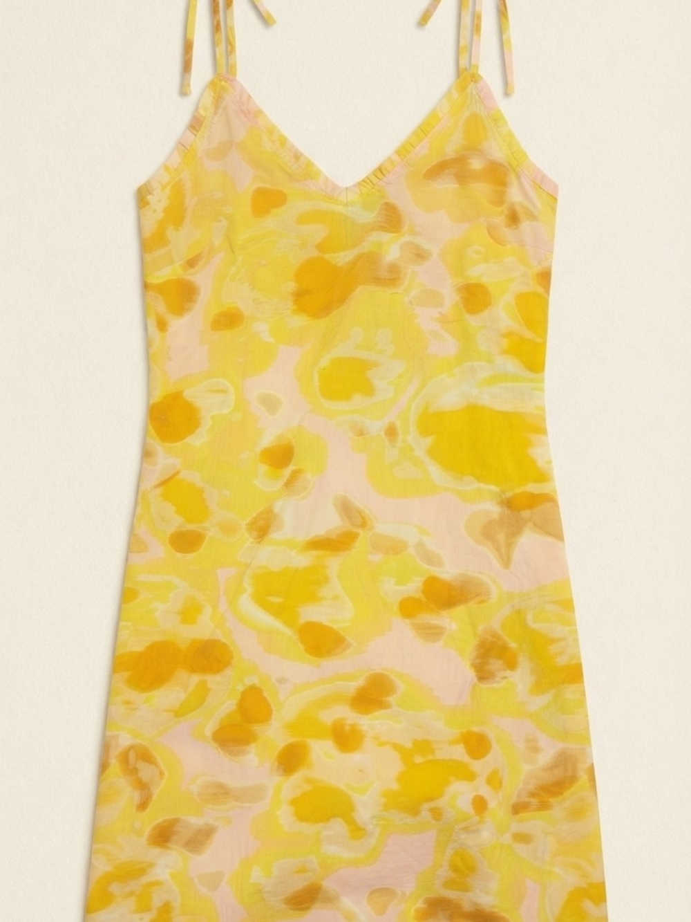Yellow & White Tie-Shoulder Slip Dress
